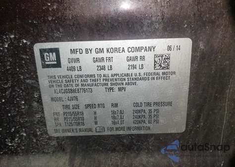 2014 Buick Encore Leather из США, поврежденный, VIN KL4CJGSB8EB776173